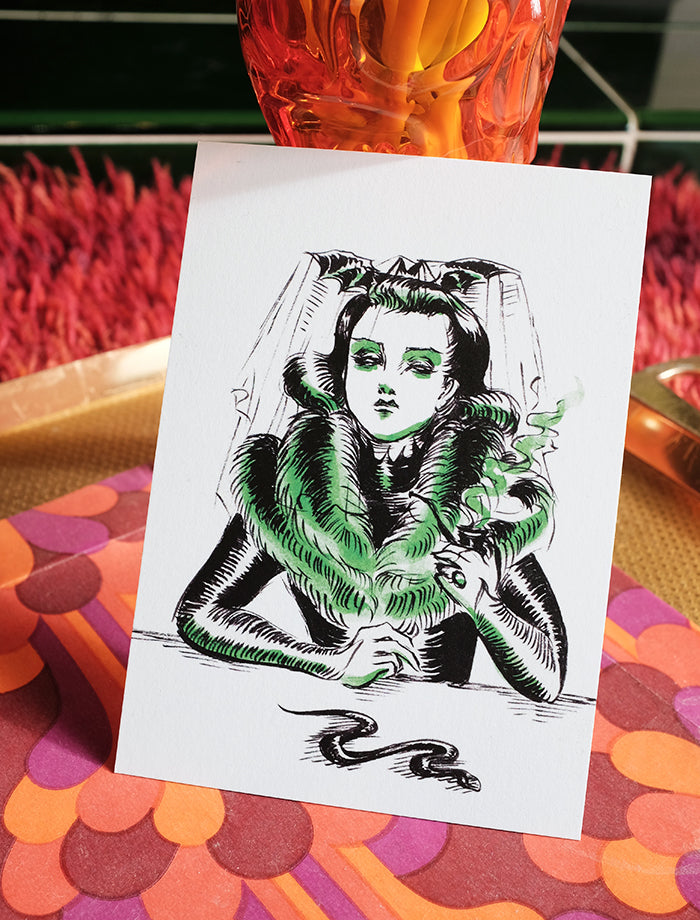 Lady with Pipe and Snake – Postcard