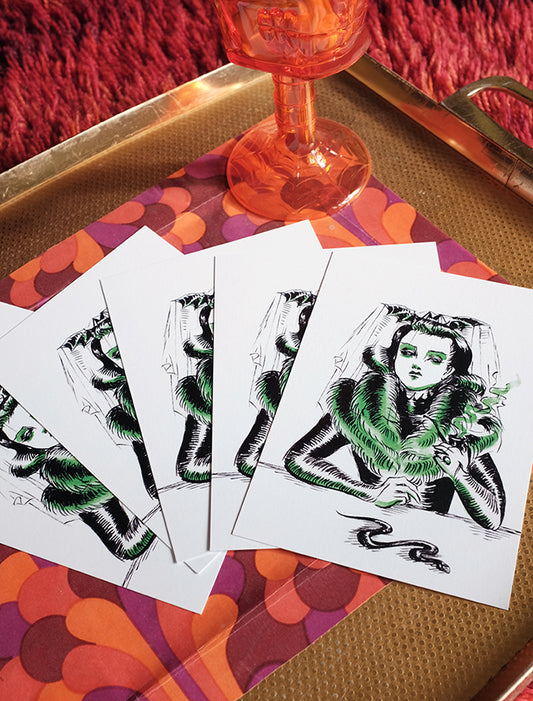 Lady with Pipe and Snake – Postcard