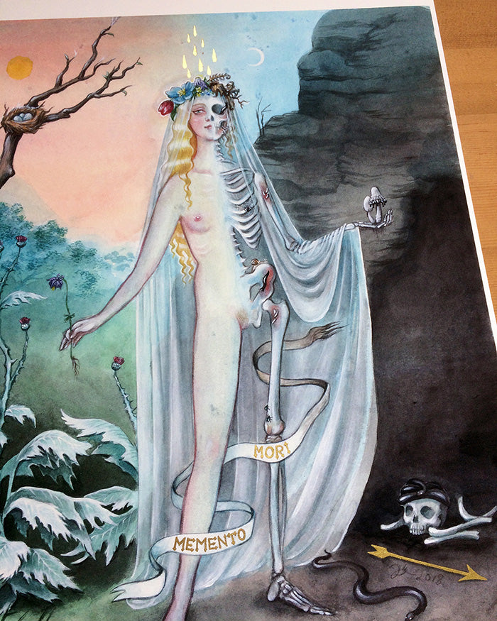 Memento Mori II – A3 print with genuine gold leaf