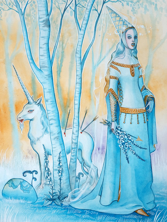 Lady and Unicorn – A3 print with genuine gold leaf