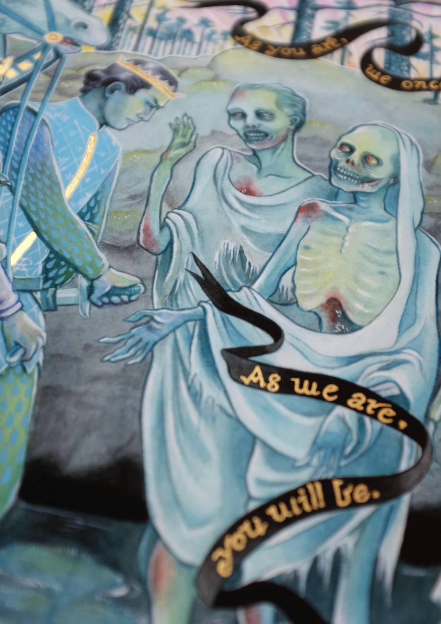 The Three Living and the Three Dead – A3 print with genuine gold leaf