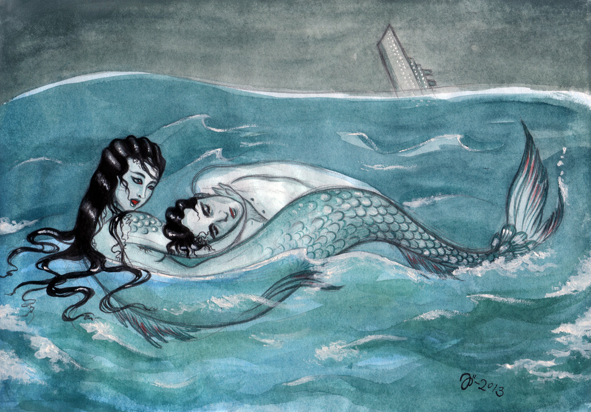 The Little Mermaid Saves the Prince – original art