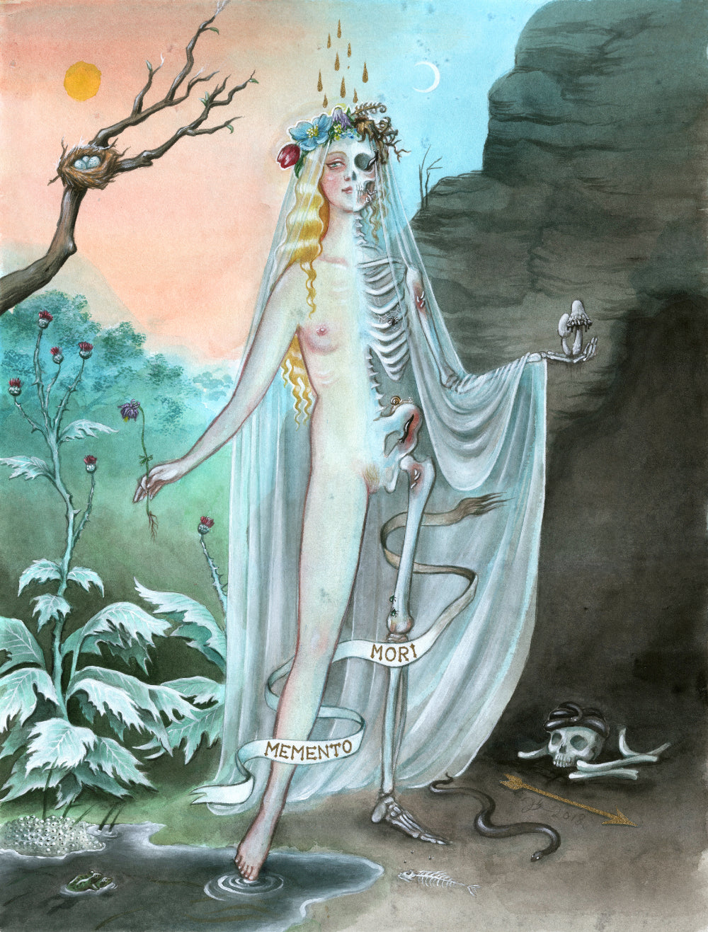 Memento Mori II – A3 print with gold ink