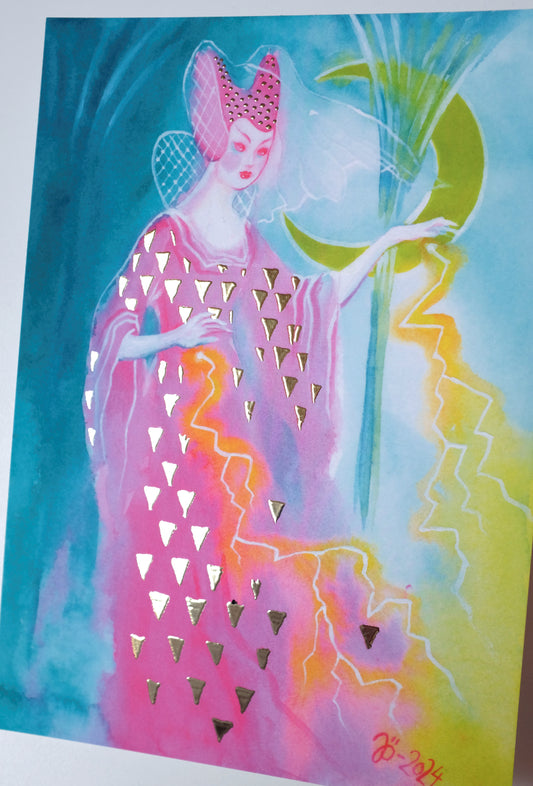 Neon Sorceress – A5 print with gold foil