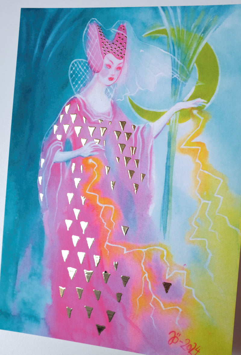 Neon Sorceress – A5 print with gold foil