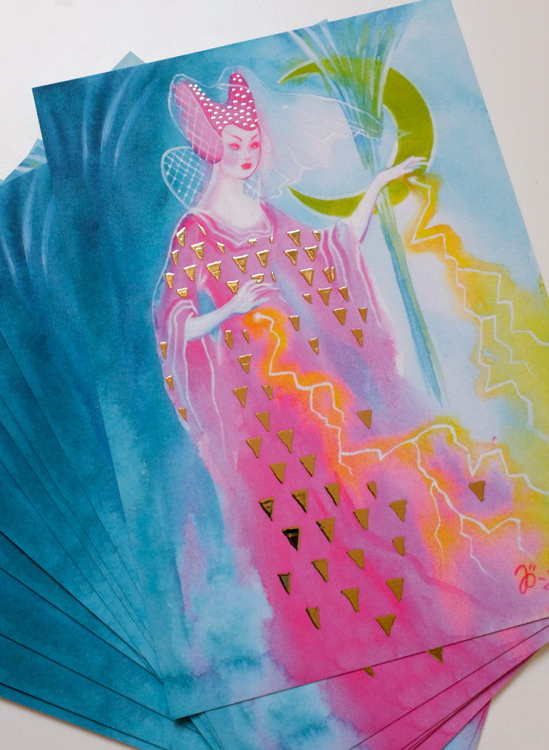 Neon Sorceress – A5 print with gold foil