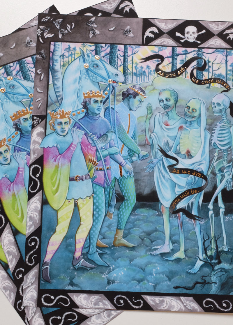 The Three Living and the Three Dead – A5 print with gold foil