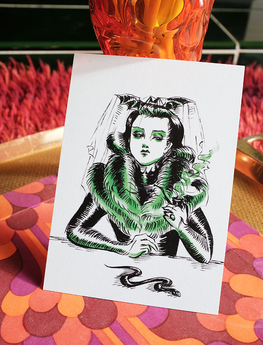 Lady with Pipe and Snake – Postcard