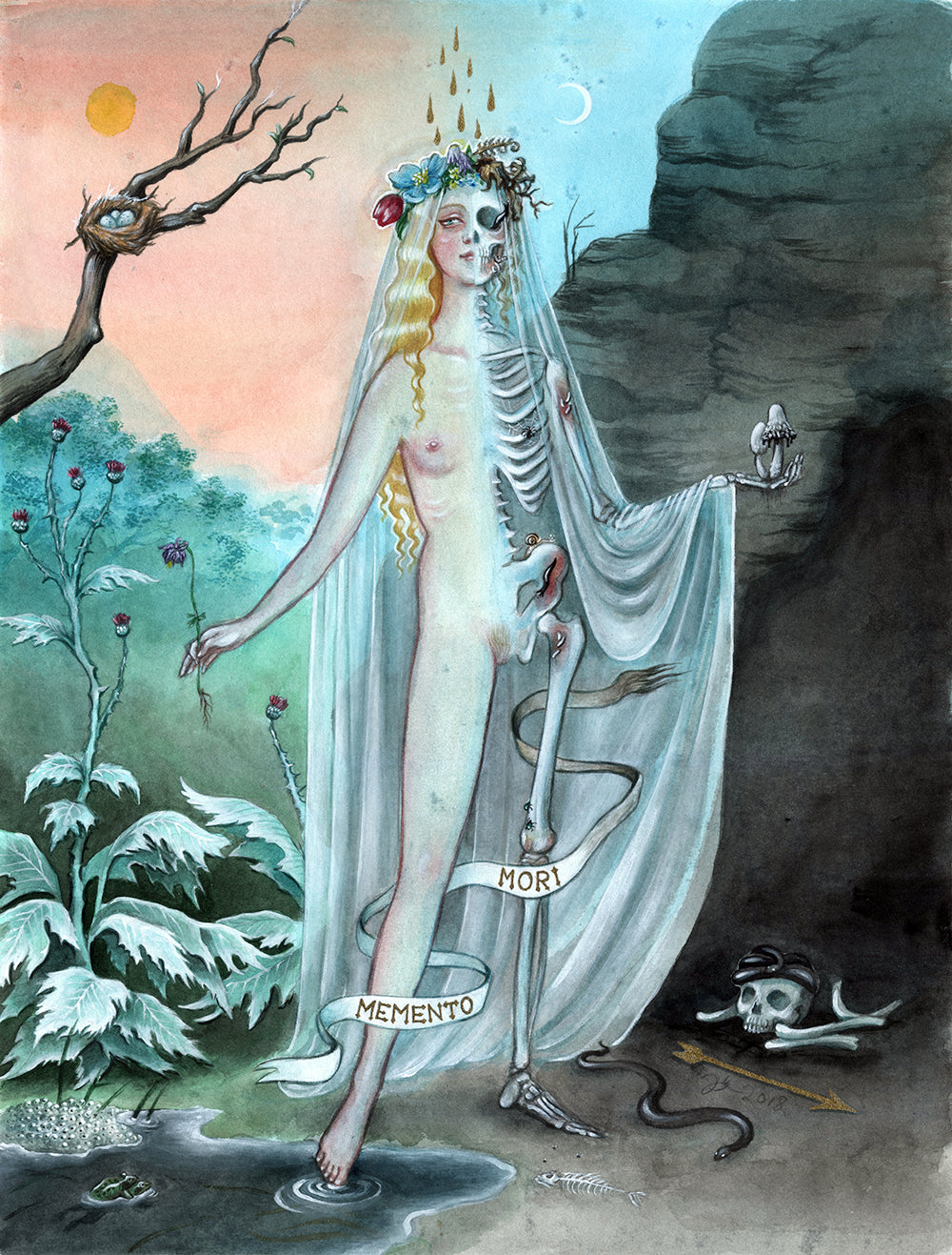 Memento Mori II – A3 print with genuine gold leaf