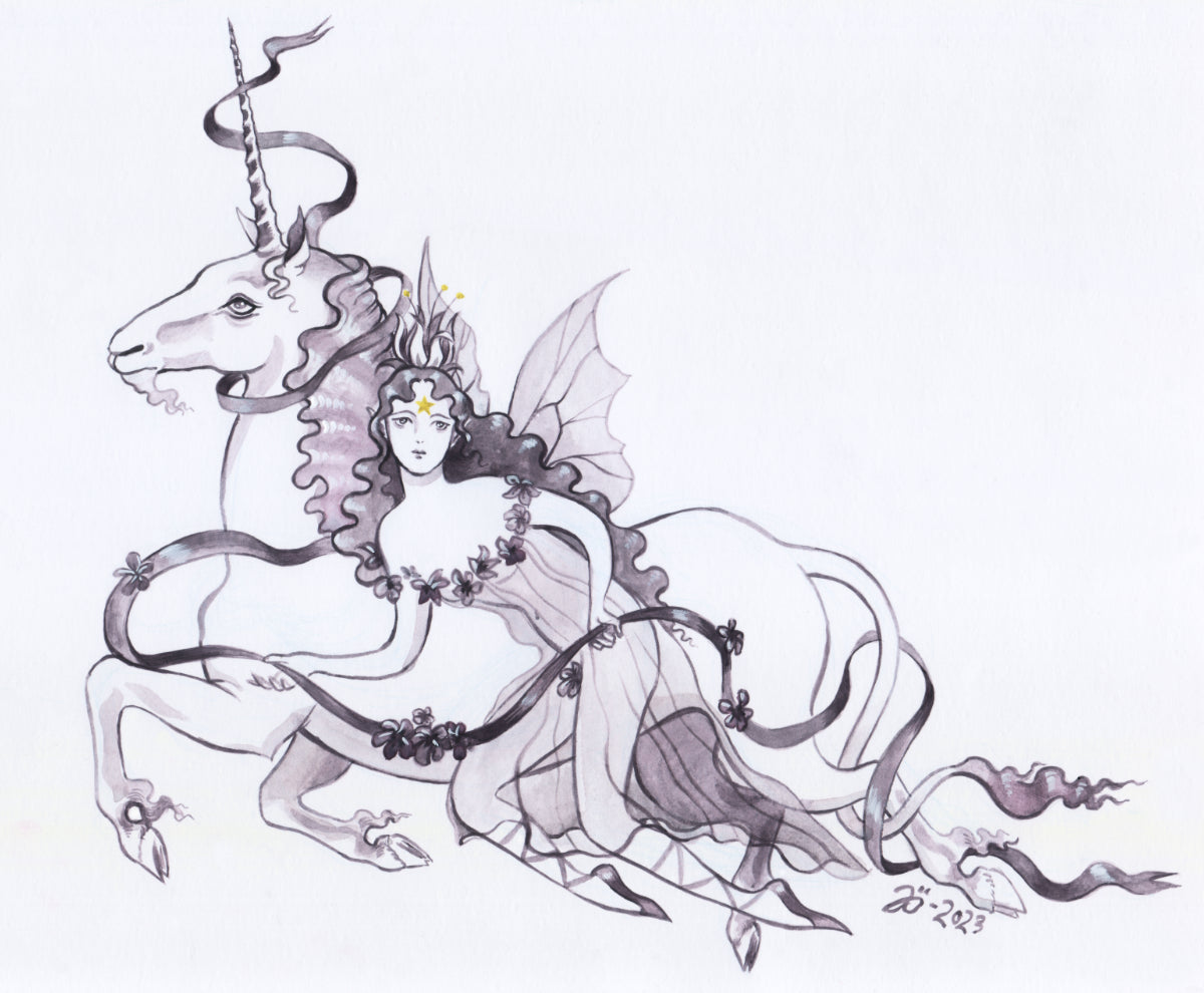 Faerie and unicorn – A4 print