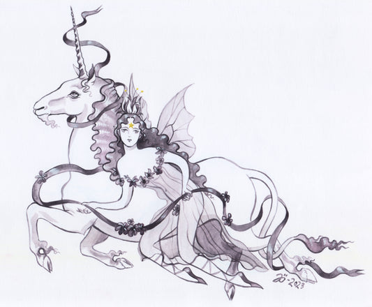 Faerie and unicorn – A4 print