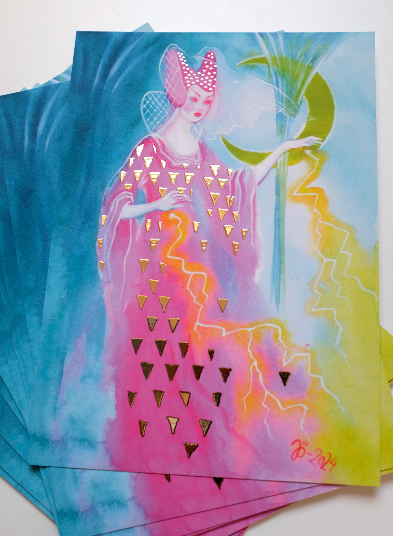 Neon Sorceress – A5 print with gold foil