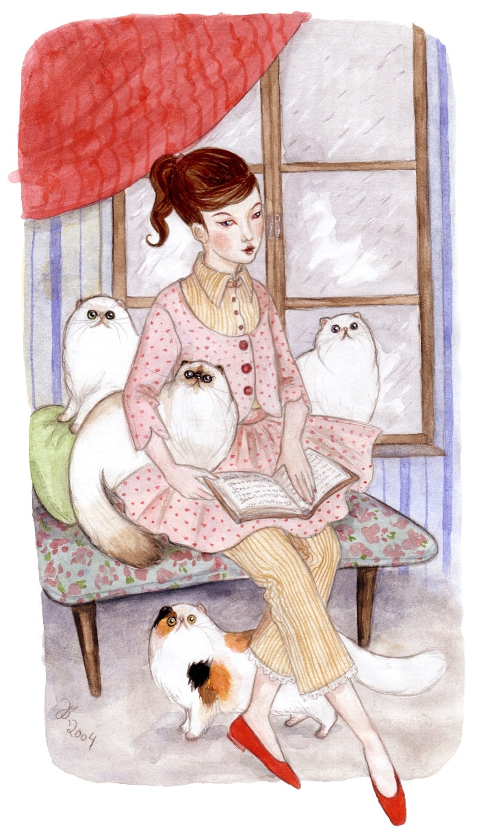Reading to the Cats – A4 print