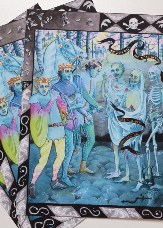 The Three Living and the Three Dead – A5 print with gold foil