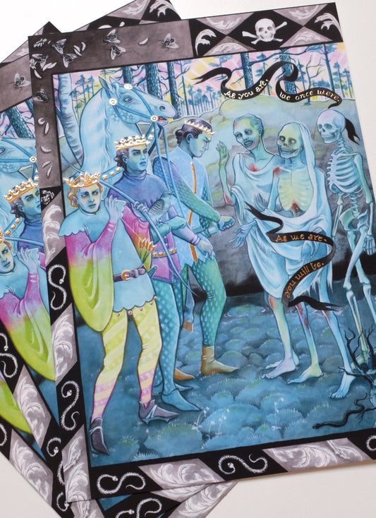 The Three Living and the Three Dead – A5 print with gold foil