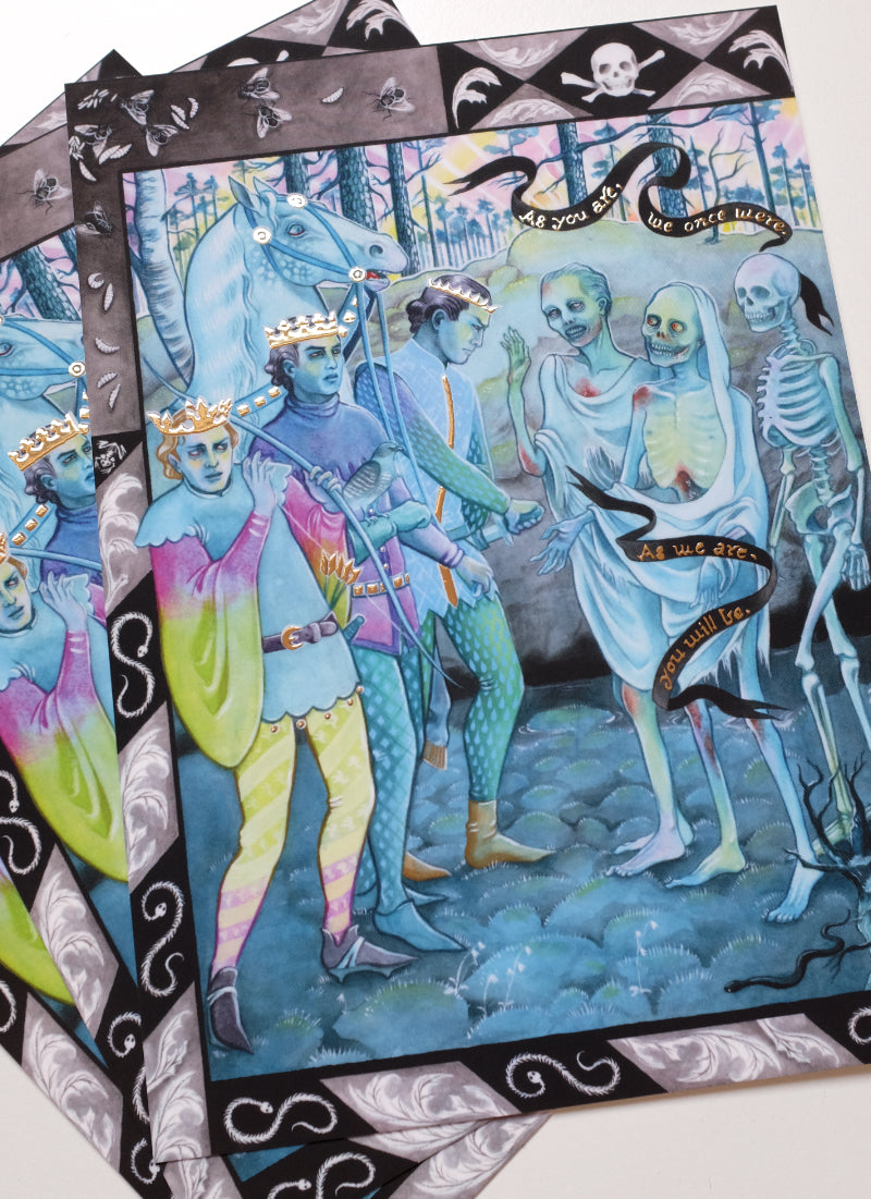 The Three Living and the Three Dead – A5 print with gold foil