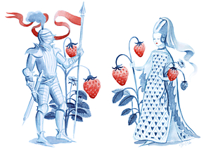 Strawberry Knight and Lady - A4 print