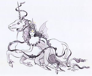 Faerie and unicorn tattoo design - A4 print